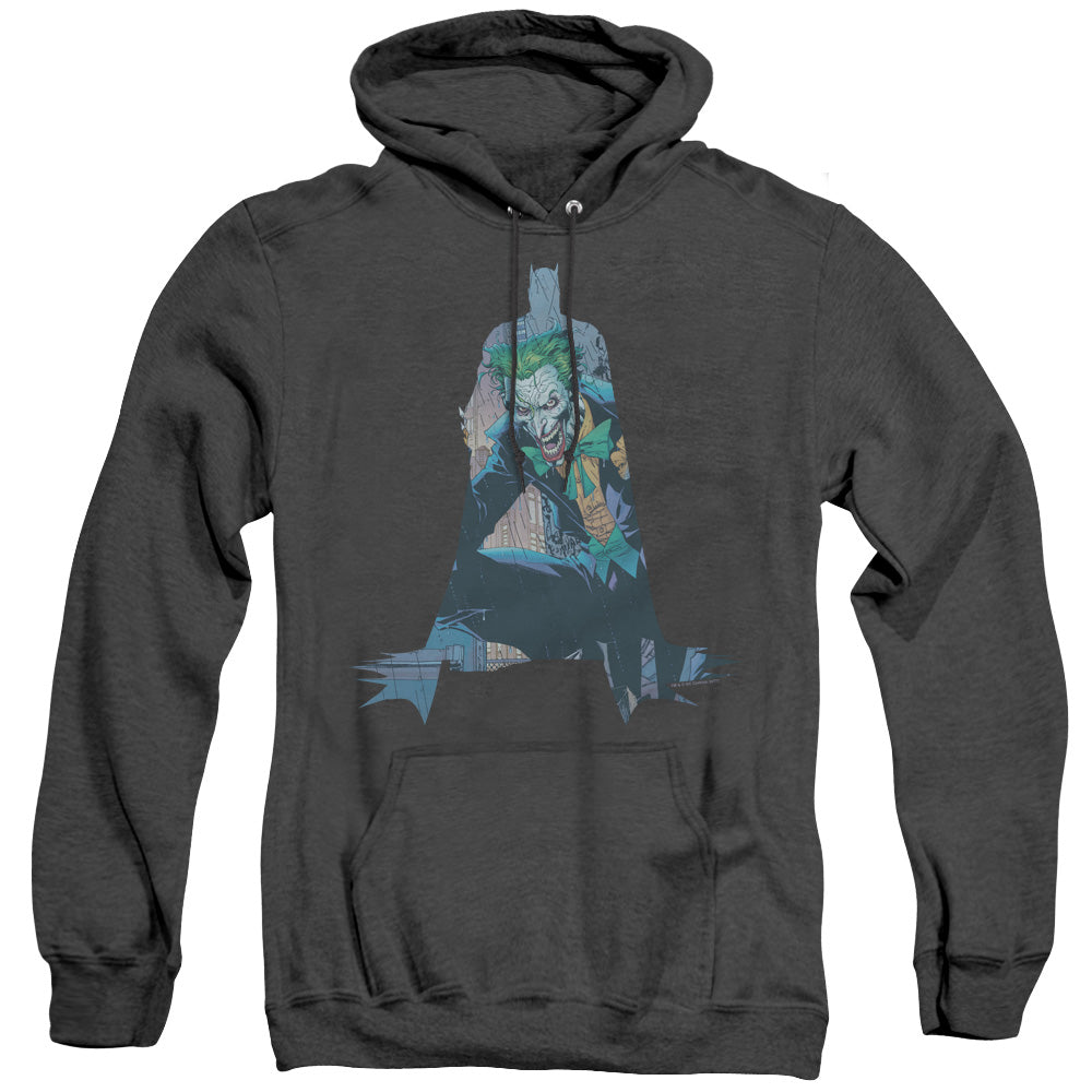 AN OFFCIALLY LICENSED BATMAN SCENE INSIDE ADULT UNISEX HEATHER PULLOVER HOODIE BLACK