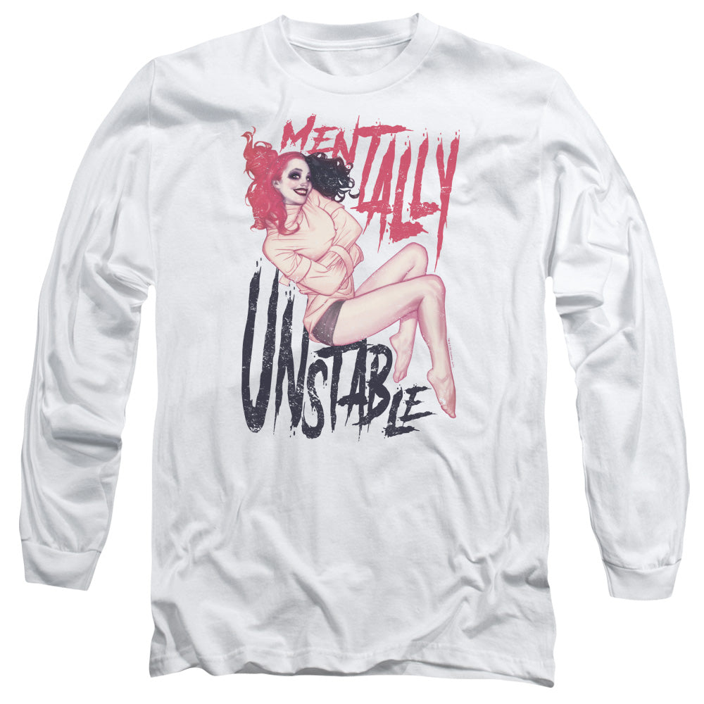 AN OFFCIALLY LICENSED BATMAN UNSTABLE MEN'S LONG SLEEVE T-SHIRT WHITE