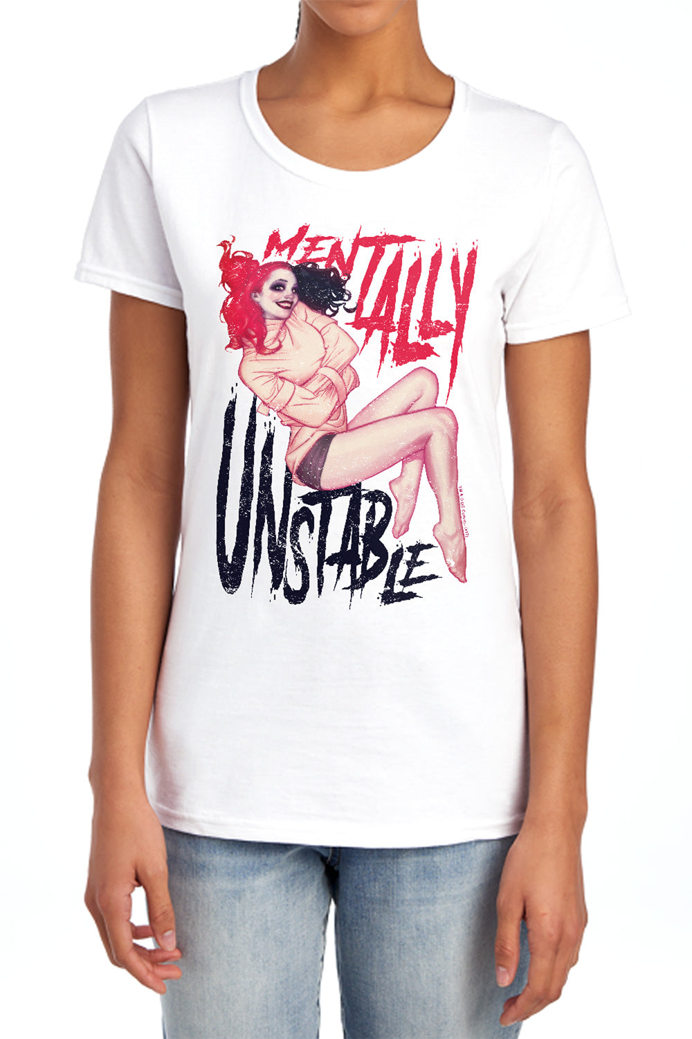 AN OFFCIALLY LICENSED BATMAN UNSTABLE WOMEN'S REGULAR FIT T-SHIRT WHITE