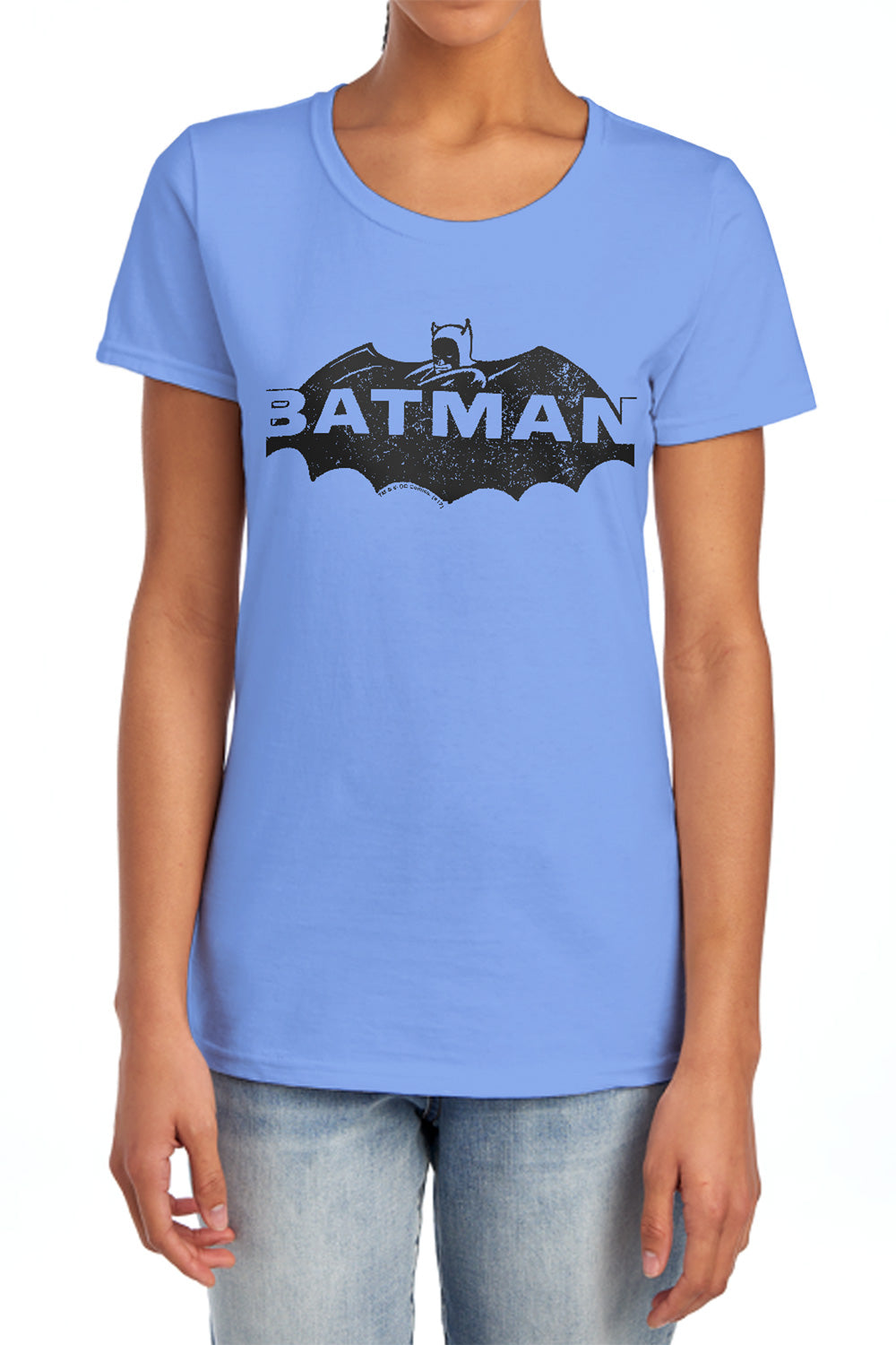 AN OFFCIALLY LICENSED BATMAN NEWSPRINT LOGO WOMEN'S REGULAR FIT T-SHIRT CHARCOAL