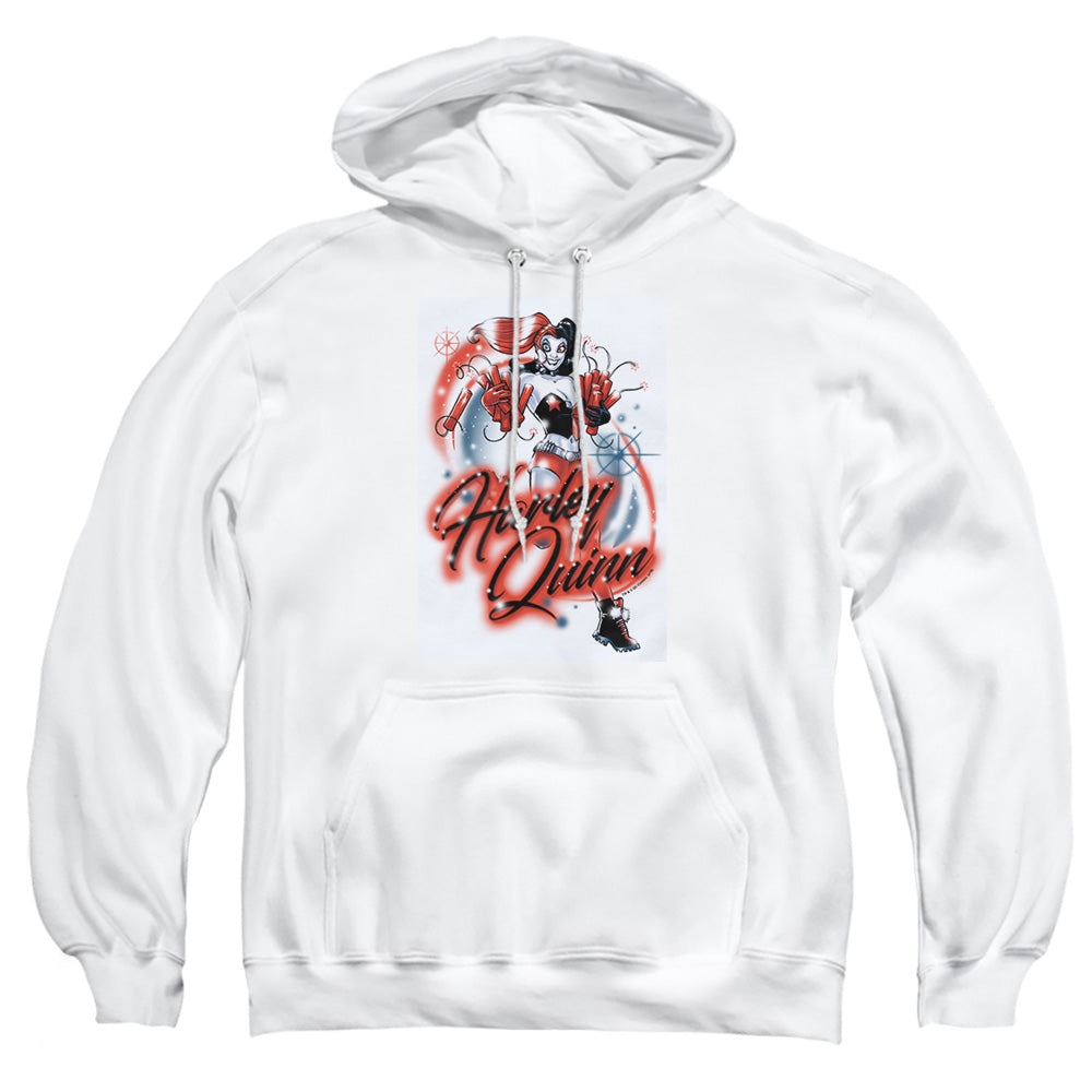 AN OFFCIALLY LICENSED BATMAN HARLEY AIRBRUSH ADULT UNISEX PULLOVER HOODIE WHITE