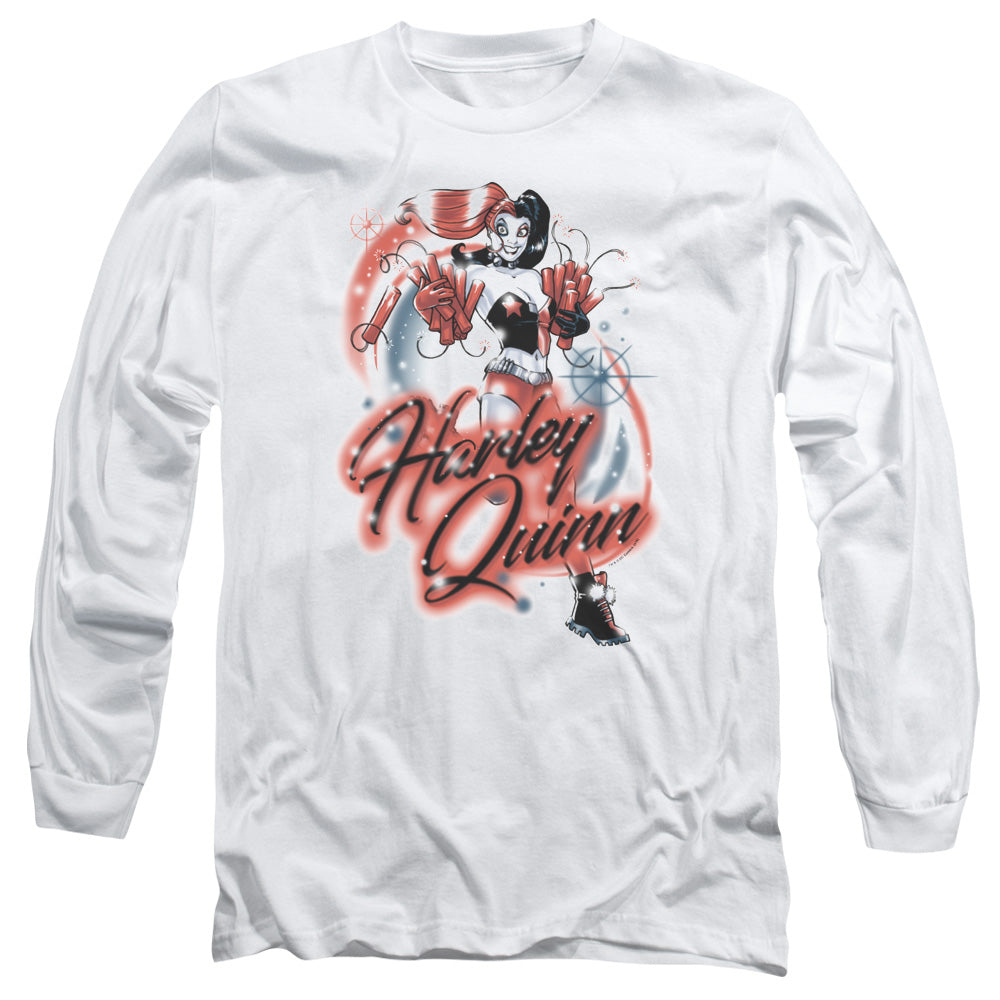 AN OFFCIALLY LICENSED BATMAN HARLEY AIRBRUSH MEN'S LONG SLEEVE T-SHIRT WHITE