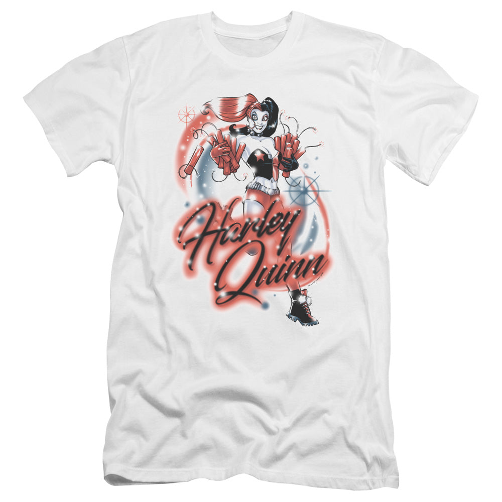 AN OFFCIALLY LICENSED BATMAN HARLEY AIRBRUSH MEN'S PREMIUM SLIM FIT T-SHIRT WHITE