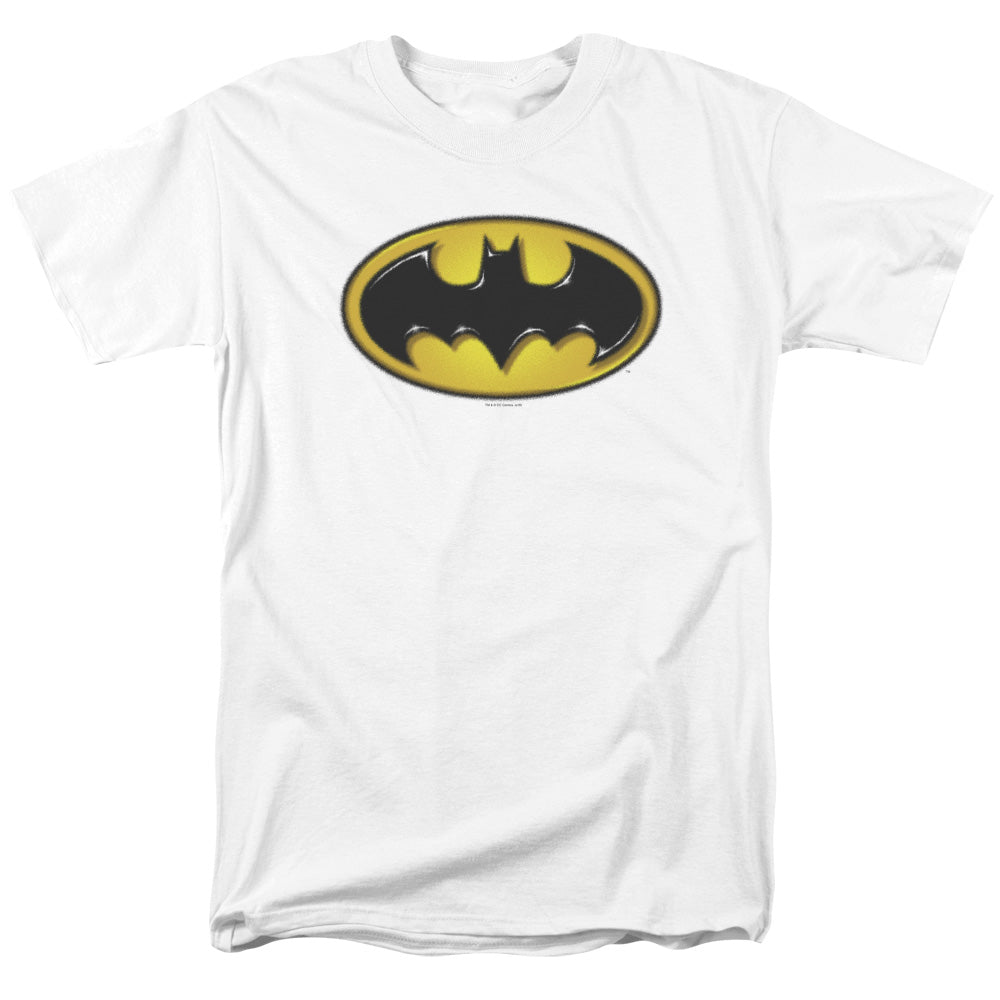 AN OFFCIALLY LICENSED BATMAN AIRBRUSH BAT SYMBOL MEN'S REGULAR FIT T-SHIRT WHITE