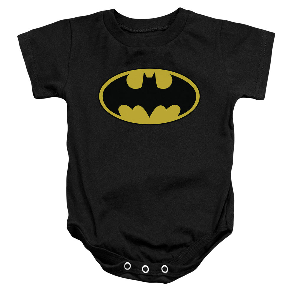 AN OFFCIALLY LICENSED BATMAN CLASSIC LOGO BABY BODYSUIT BLACK