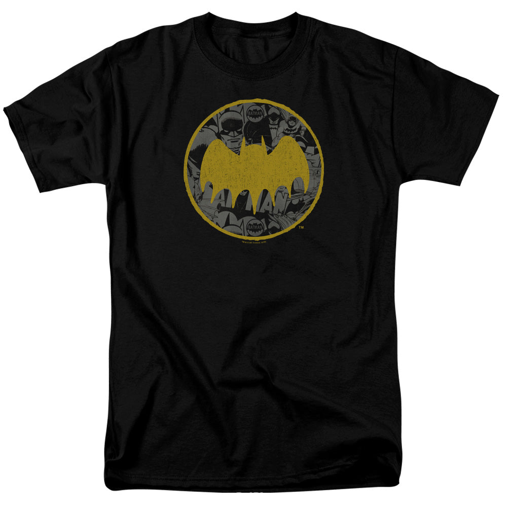 AN OFFCIALLY LICENSED BATMAN VINTAGE SYMBOL COLLAGE MEN'S REGULAR FIT T-SHIRT BLACK