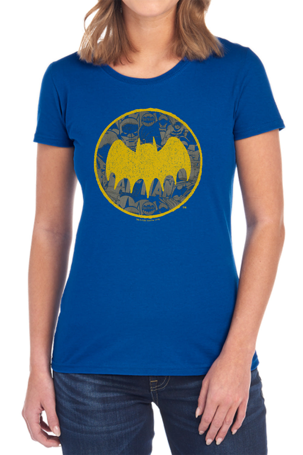 AN OFFCIALLY LICENSED BATMAN VINTAGE SYMBOL COLLAGE WOMEN'S REGULAR FIT T-SHIRT BLACK