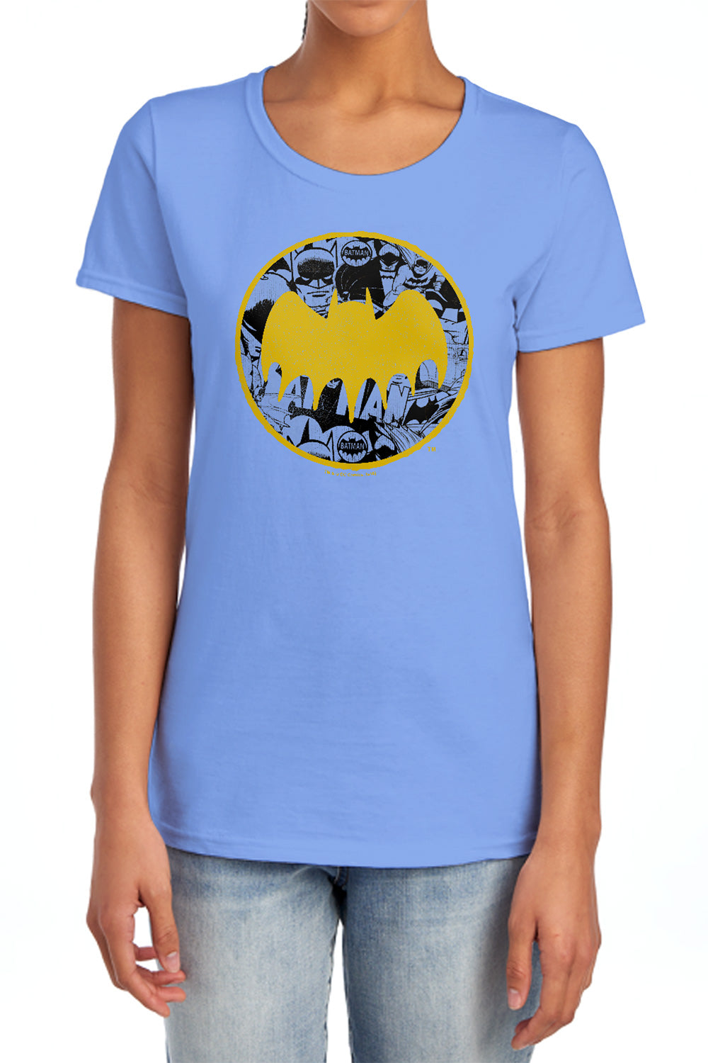 AN OFFCIALLY LICENSED BATMAN VINTAGE SYMBOL COLLAGE WOMEN'S REGULAR FIT T-SHIRT CHARCOAL