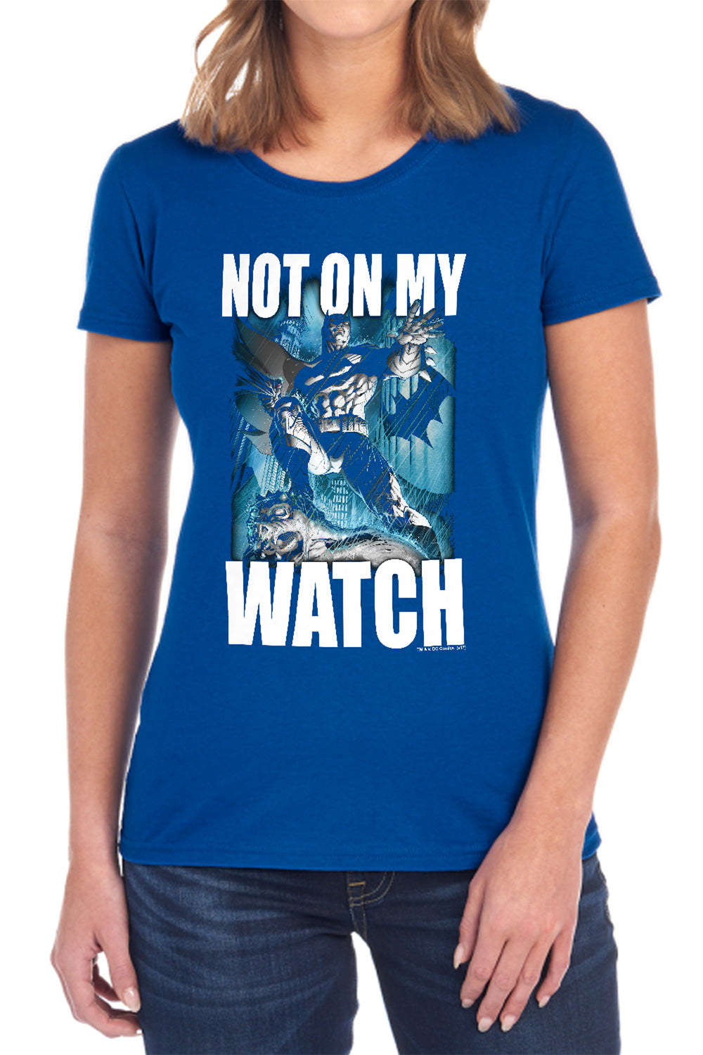 AN OFFCIALLY LICENSED BATMAN NOT ON MY WATCH WOMEN'S REGULAR FIT T-SHIRT BLACK