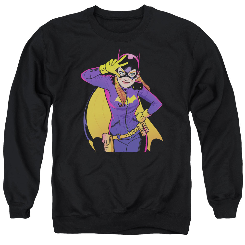 AN OFFCIALLY LICENSED BATMAN BATGIRL MOVES ADULT UNISEX CREWNECK SWEATSHIRT BLACK