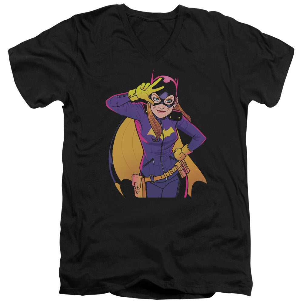 AN OFFCIALLY LICENSED BATMAN BATGIRL MOVES MEN'S V-NECK T-SHIRT BLACK
