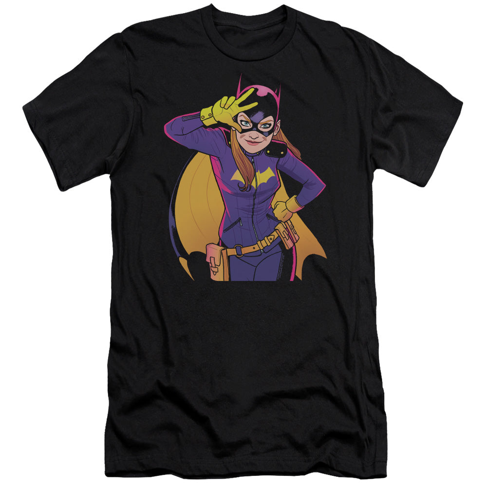 AN OFFCIALLY LICENSED BATMAN BATGIRL MOVES MEN'S PREMIUM SLIM FIT T-SHIRT BLACK