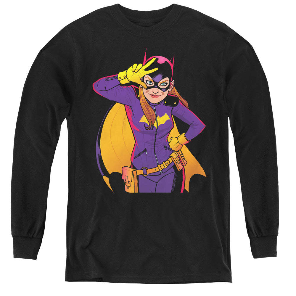 AN OFFCIALLY LICENSED BATMAN BATGIRL MOVES YOUTH LONG SLEEVE T-SHIRT BLACK