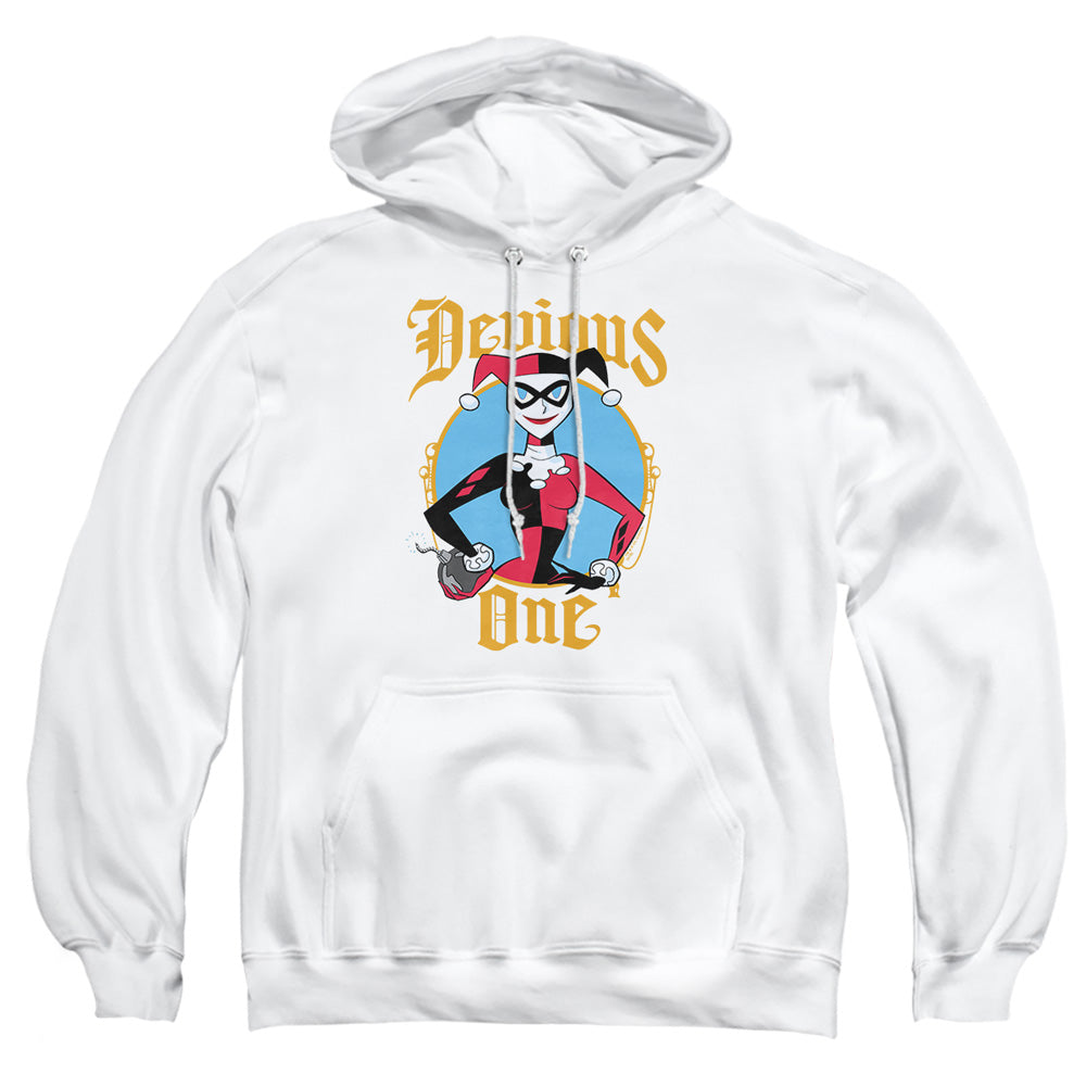AN OFFCIALLY LICENSED BATMAN DEVIOUS ONE ADULT UNISEX PULLOVER HOODIE WHITE