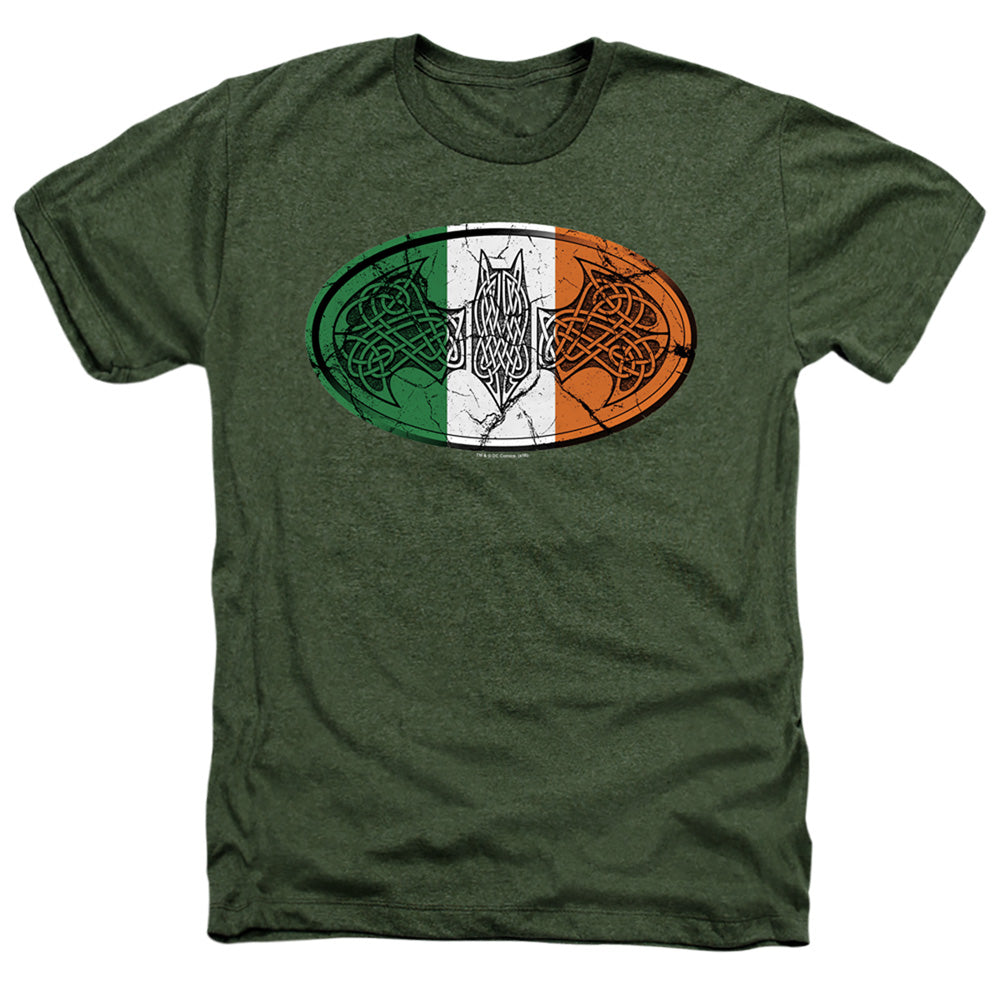 AN OFFCIALLY LICENSED BATMAN IRISH CELTIC SYMBOL MEN'S HEATHER T-SHIRT MILITARY GREEN