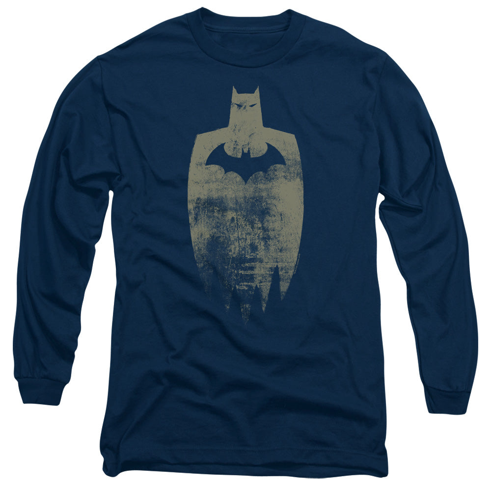 AN OFFCIALLY LICENSED BATMAN GOLD SILHOUETTE MEN'S LONG SLEEVE T-SHIRT NAVY
