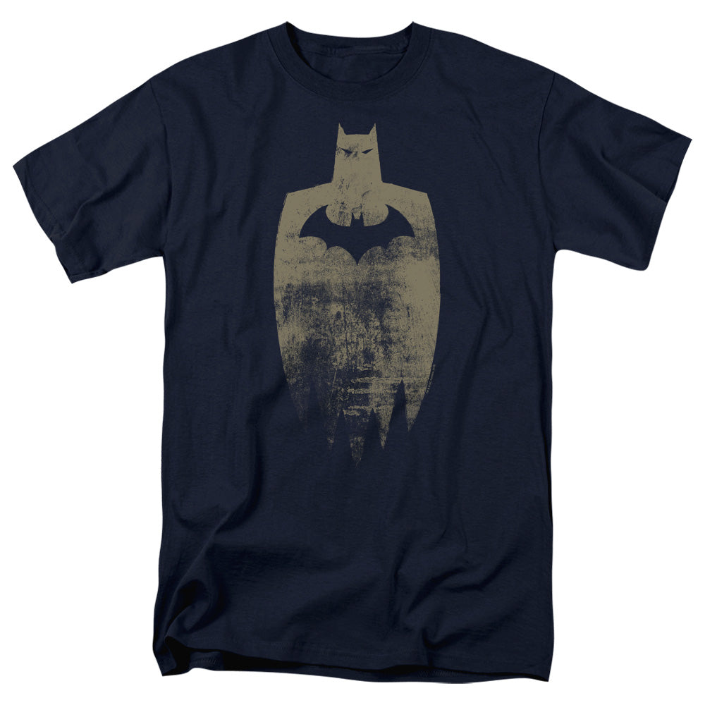 AN OFFCIALLY LICENSED BATMAN GOLD SILHOUETTE MEN'S REGULAR FIT T-SHIRT NAVY