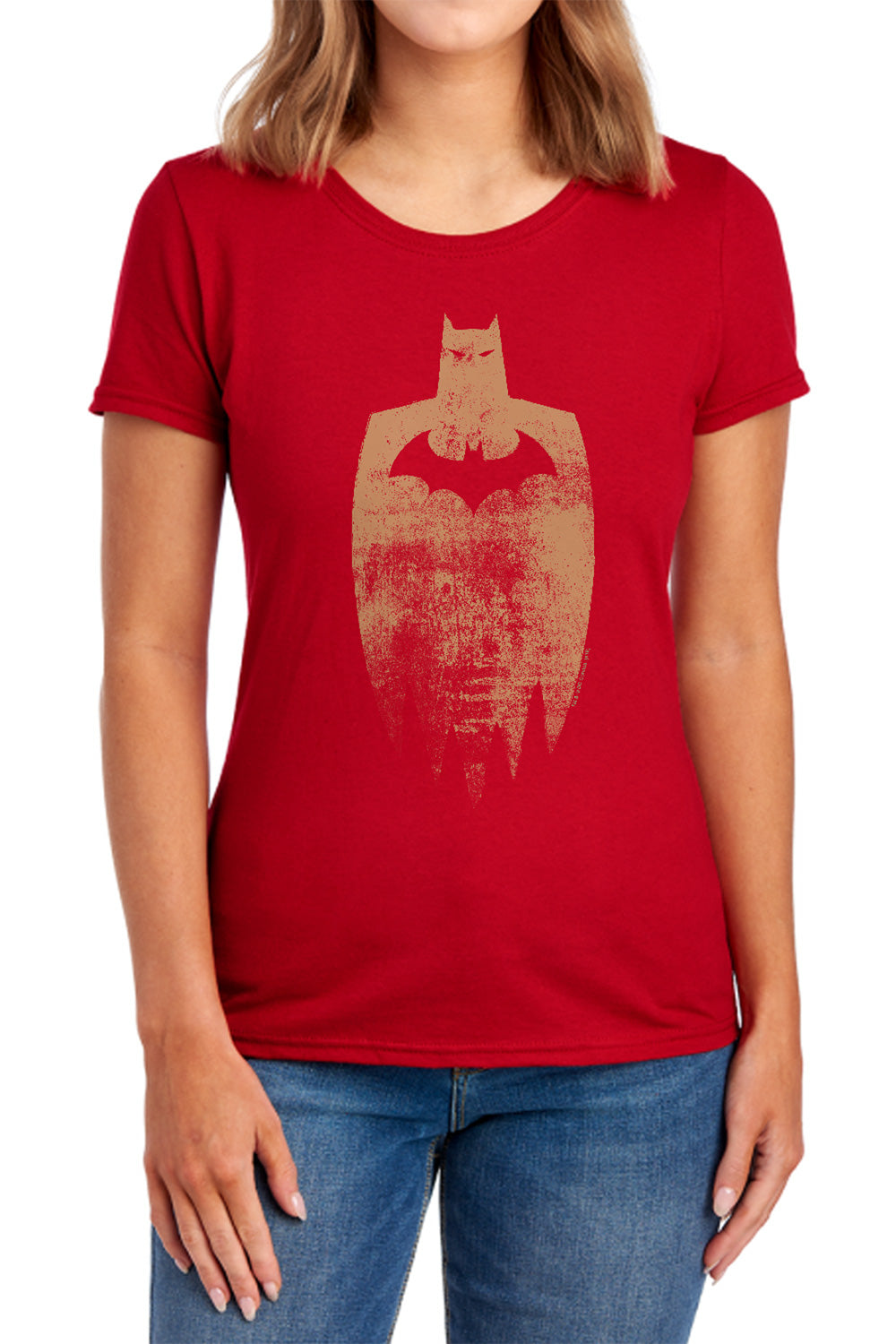 AN OFFCIALLY LICENSED BATMAN GOLD SILHOUETTE WOMEN'S REGULAR FIT T-SHIRT NAVY