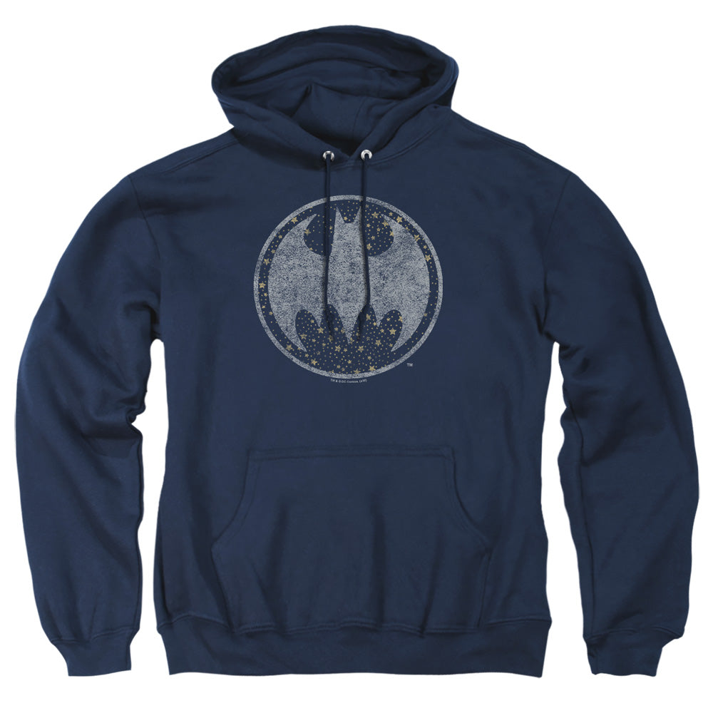 AN OFFCIALLY LICENSED BATMAN STARRY NIGHT SHIELD ADULT UNISEX PULLOVER HOODIE NAVY