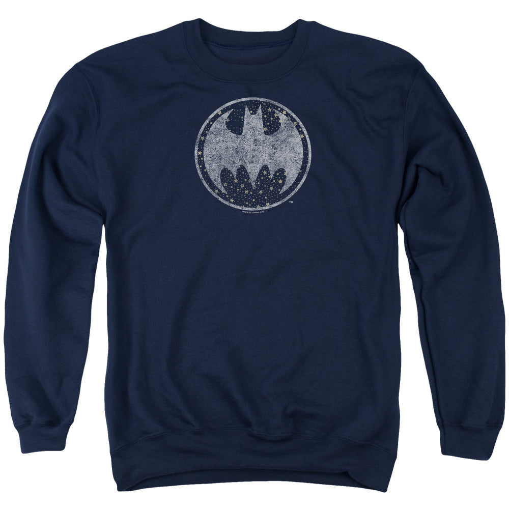 AN OFFCIALLY LICENSED BATMAN STARRY NIGHT SHIELD ADULT UNISEX CREWNECK SWEATSHIRT NAVY