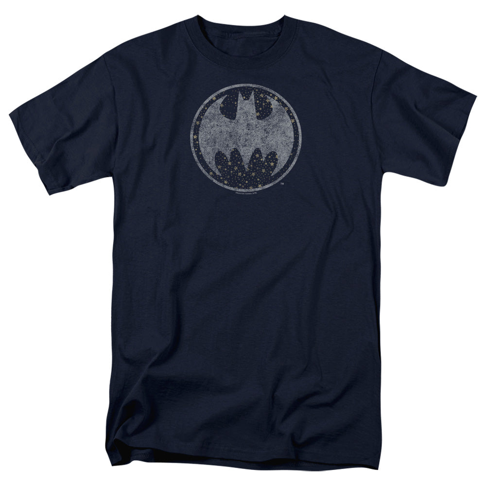 AN OFFCIALLY LICENSED BATMAN STARRY NIGHT SHIELD MEN'S REGULAR FIT T-SHIRT NAVY