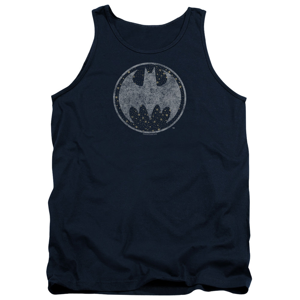 AN OFFCIALLY LICENSED BATMAN STARRY NIGHT SHIELD ADULT UNISEX TANK TOP NAVY