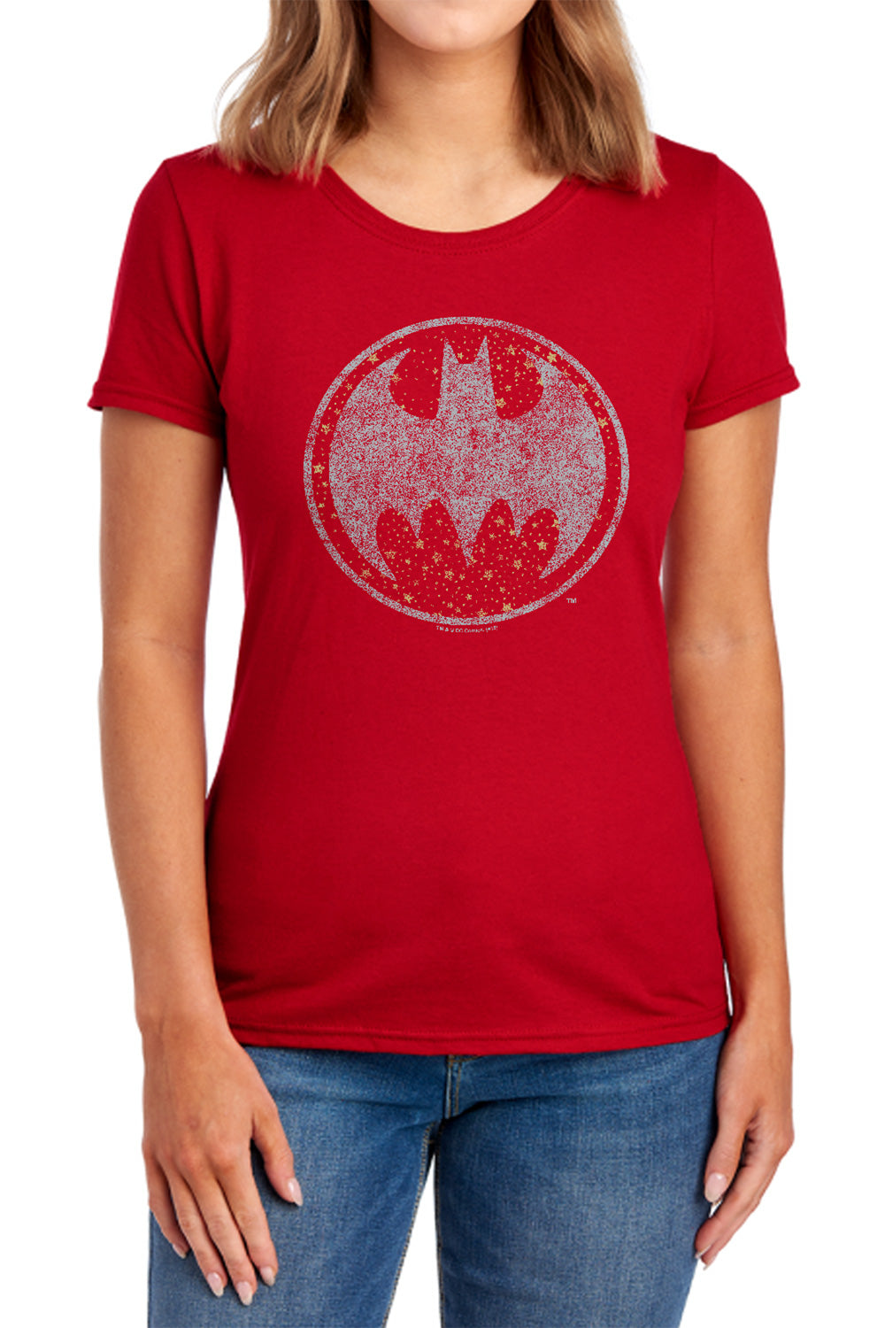 AN OFFCIALLY LICENSED BATMAN STARRY NIGHT SHIELD WOMEN'S REGULAR FIT T-SHIRT NAVY