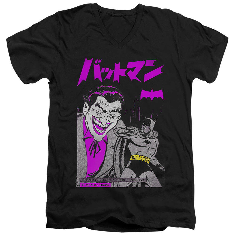AN OFFCIALLY LICENSED BATMAN KANJI COVER MEN'S V-NECK T-SHIRT BLACK