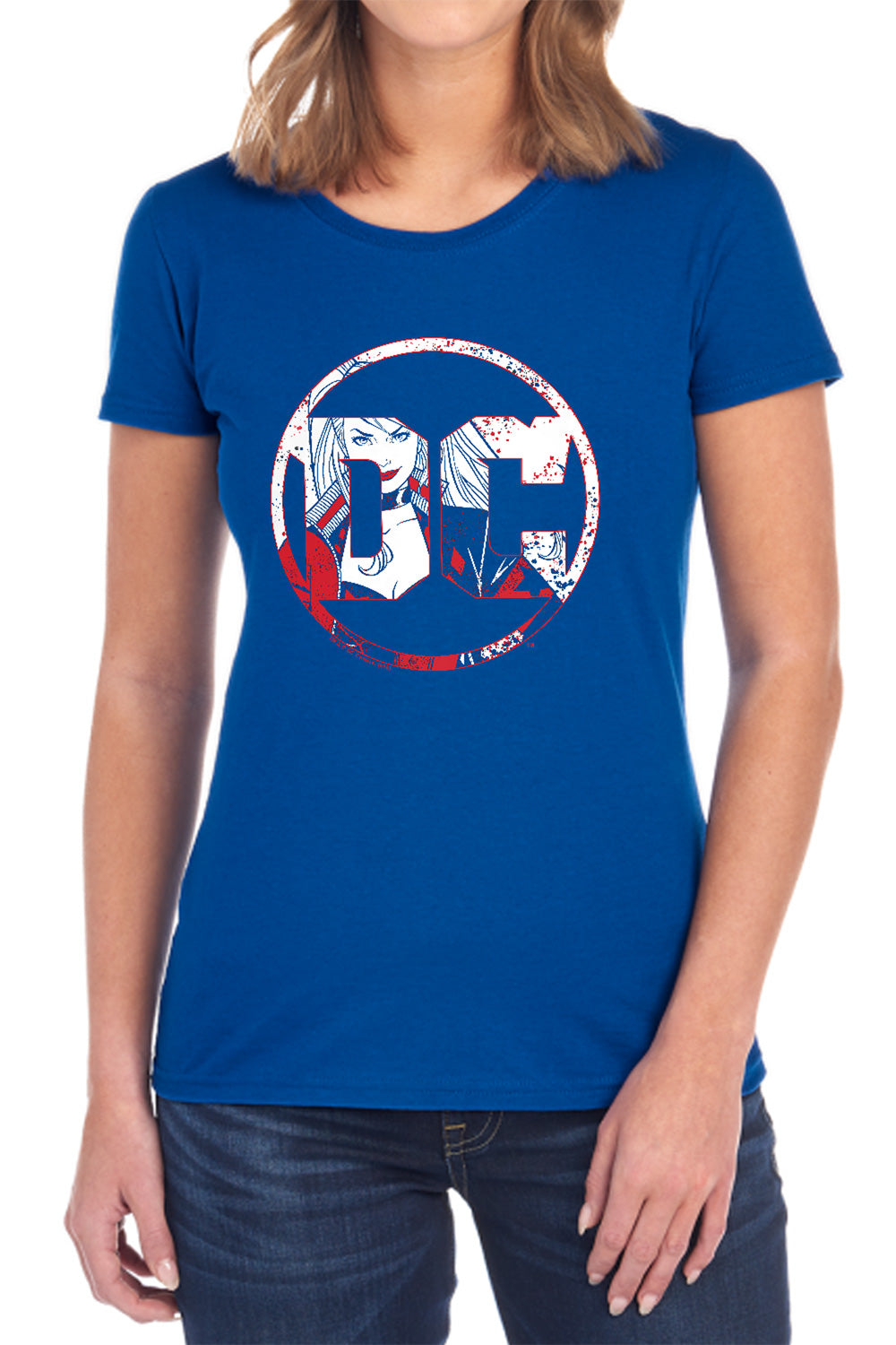 AN OFFCIALLY LICENSED BATMAN DC LOGO HARLEY WOMEN'S REGULAR FIT T-SHIRT BLACK