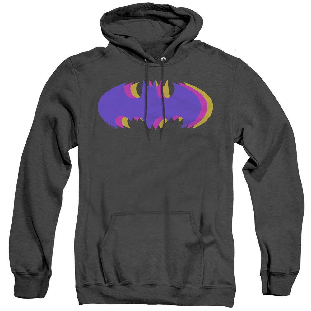 AN OFFCIALLY LICENSED BATMAN TRI COLORED SYMBOL ADULT UNISEX HEATHER PULLOVER HOODIE BLACK