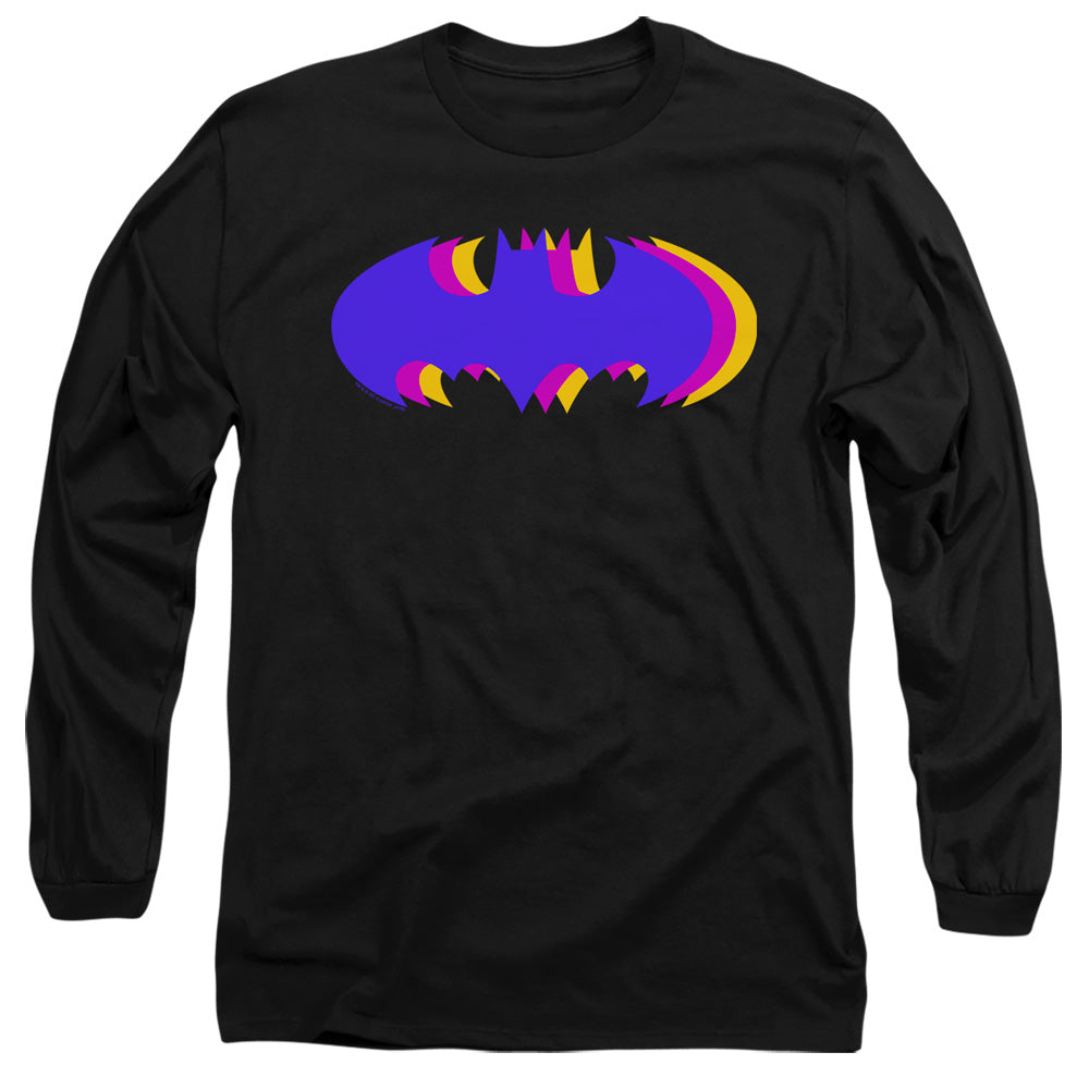 AN OFFCIALLY LICENSED BATMAN TRI COLORED SYMBOL MEN'S LONG SLEEVE T-SHIRT BLACK
