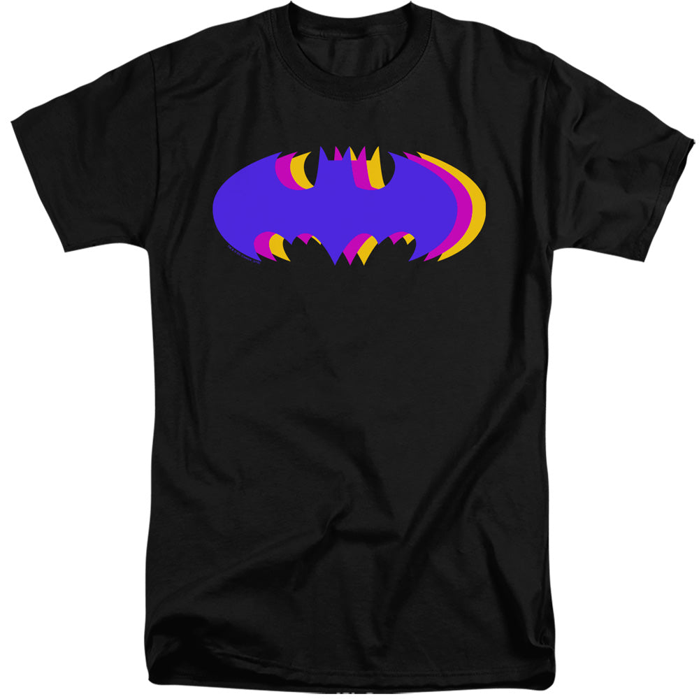 AN OFFCIALLY LICENSED BATMAN TRI COLORED SYMBOL MEN'S TALL FIT T-SHIRT BLACK