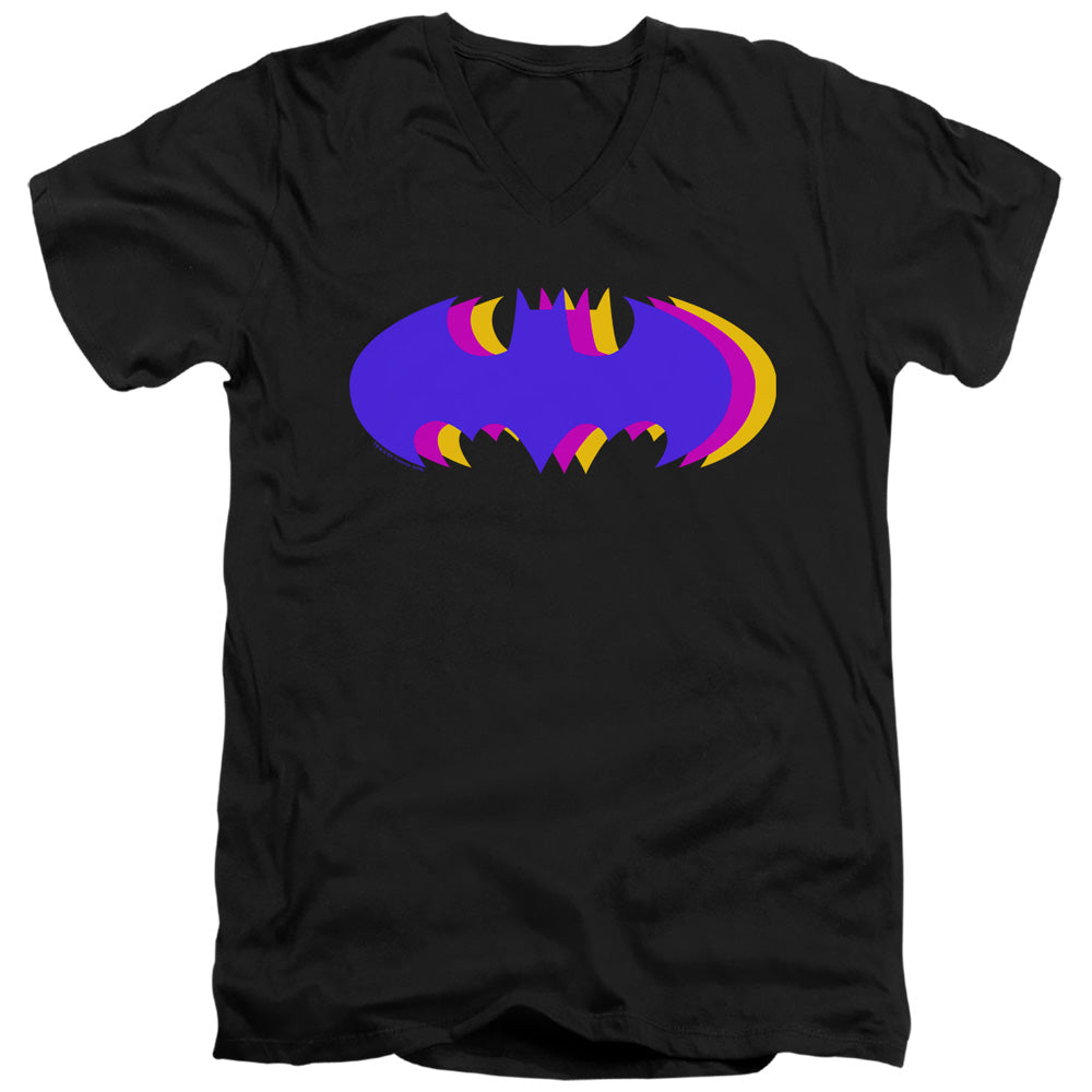 AN OFFCIALLY LICENSED BATMAN TRI COLORED SYMBOL MEN'S V-NECK T-SHIRT BLACK