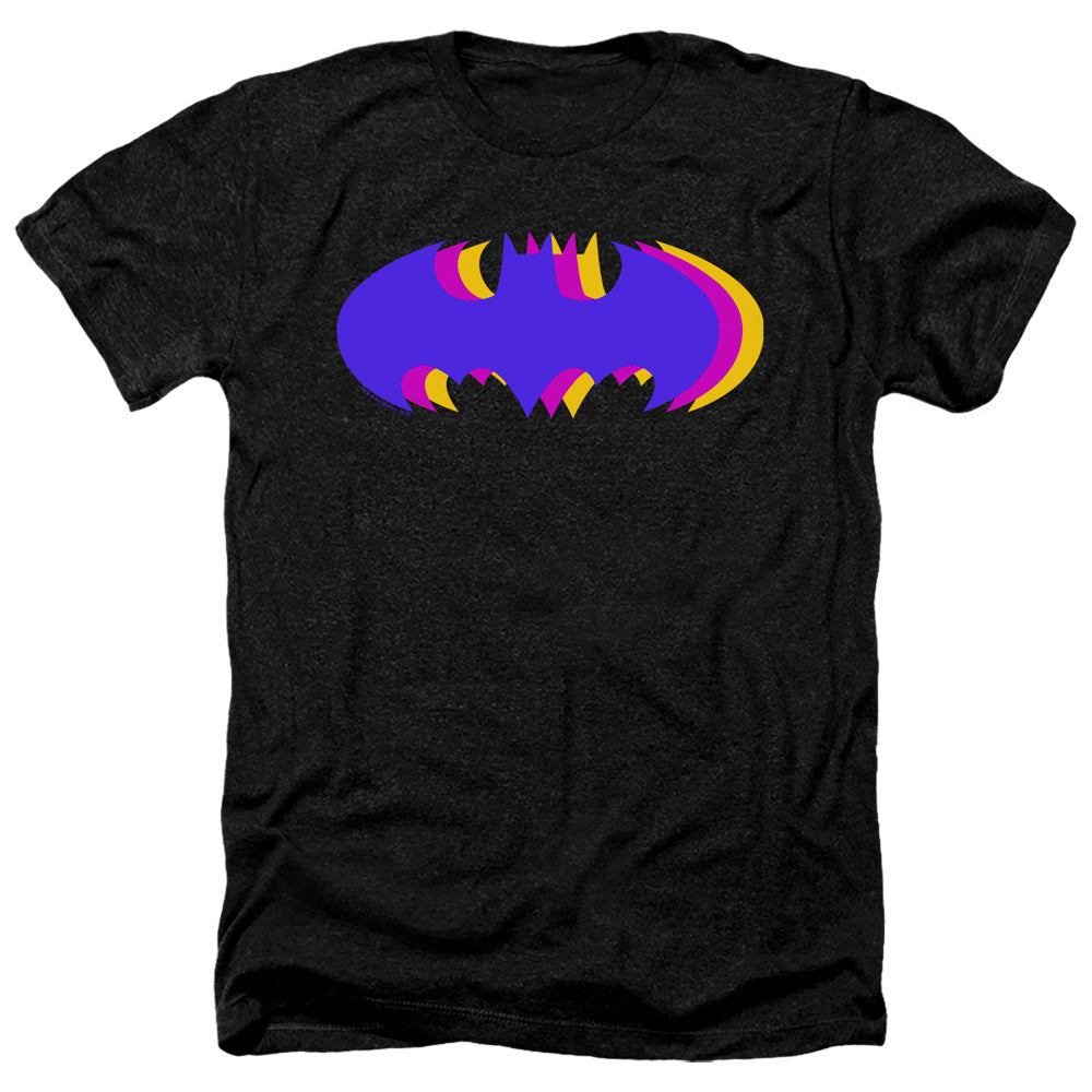 AN OFFCIALLY LICENSED BATMAN TRI COLORED SYMBOL MEN'S HEATHER T-SHIRT CHARCOAL