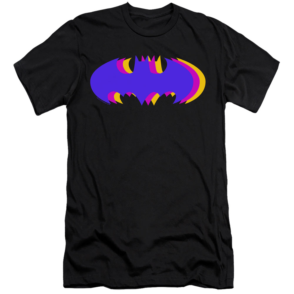 AN OFFCIALLY LICENSED BATMAN TRI COLORED SYMBOL MEN'S PREMIUM SLIM FIT T-SHIRT BLACK