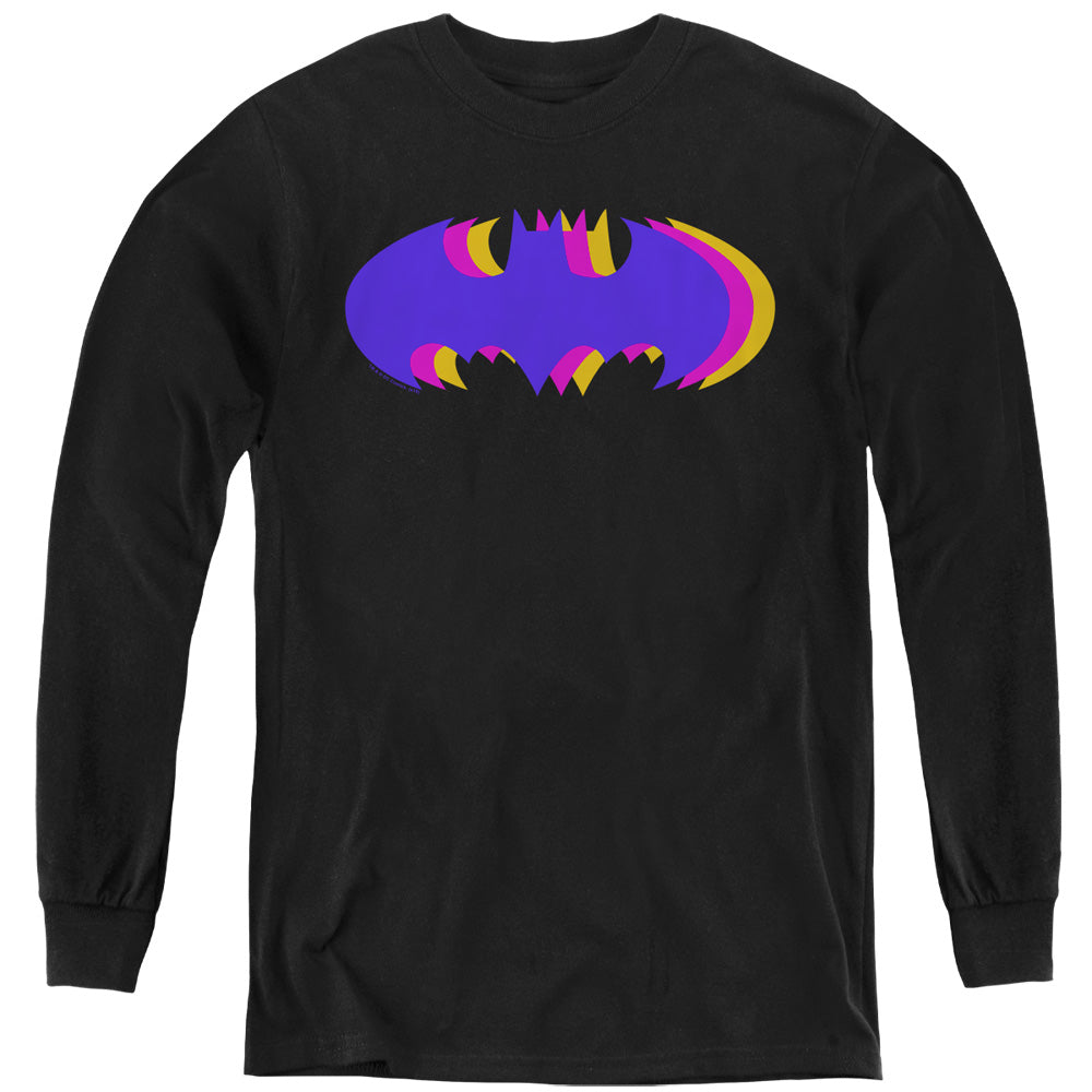AN OFFCIALLY LICENSED BATMAN TRI COLORED SYMBOL YOUTH LONG SLEEVE T-SHIRT BLACK
