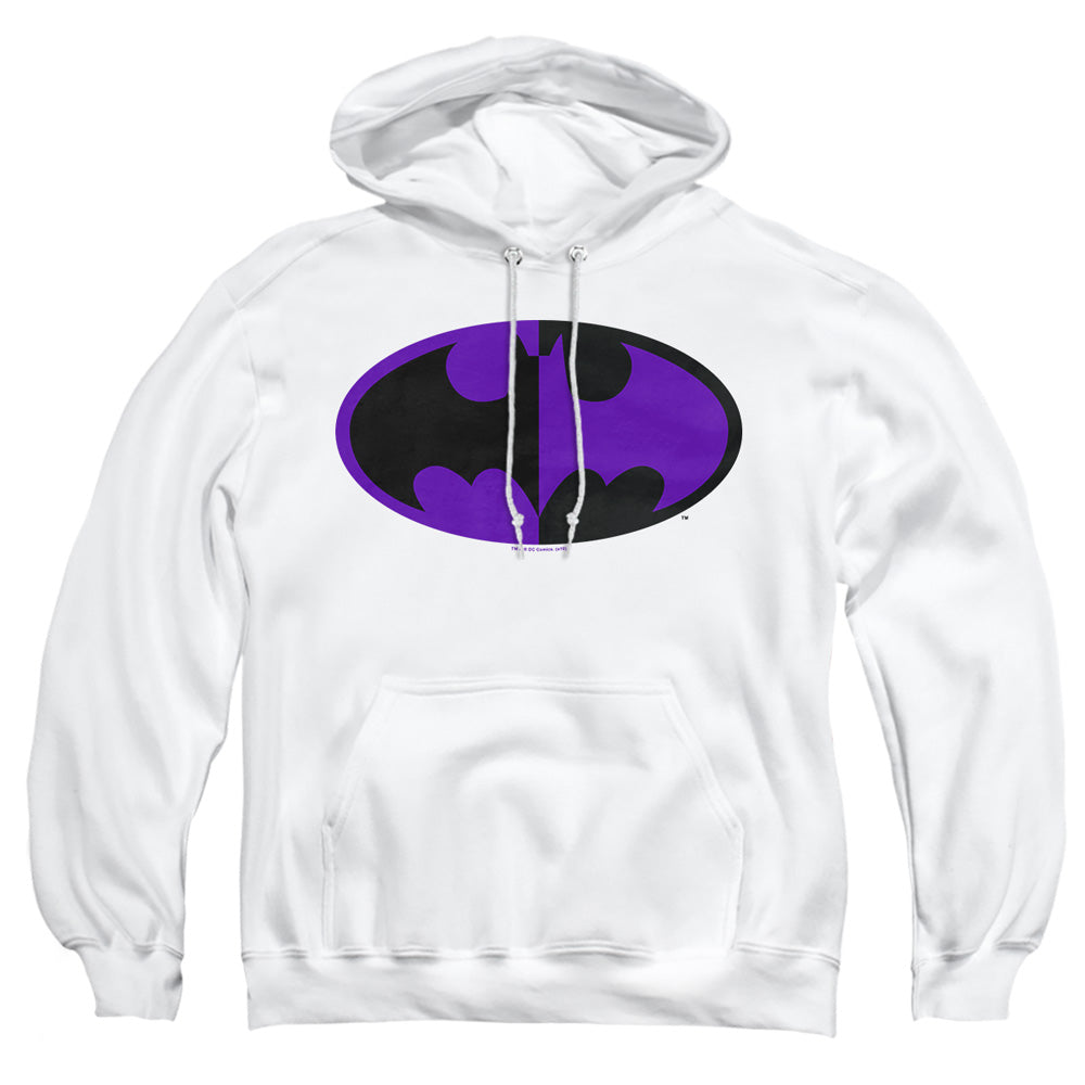 AN OFFCIALLY LICENSED BATMAN SPLIT SYMBOL ADULT UNISEX PULLOVER HOODIE WHITE