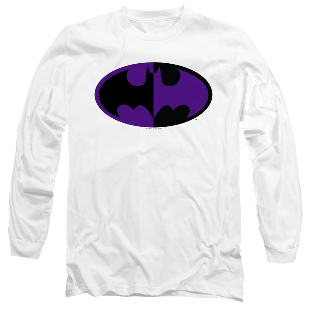 AN OFFCIALLY LICENSED BATMAN SPLIT SYMBOL MEN'S LONG SLEEVE T-SHIRT WHITE