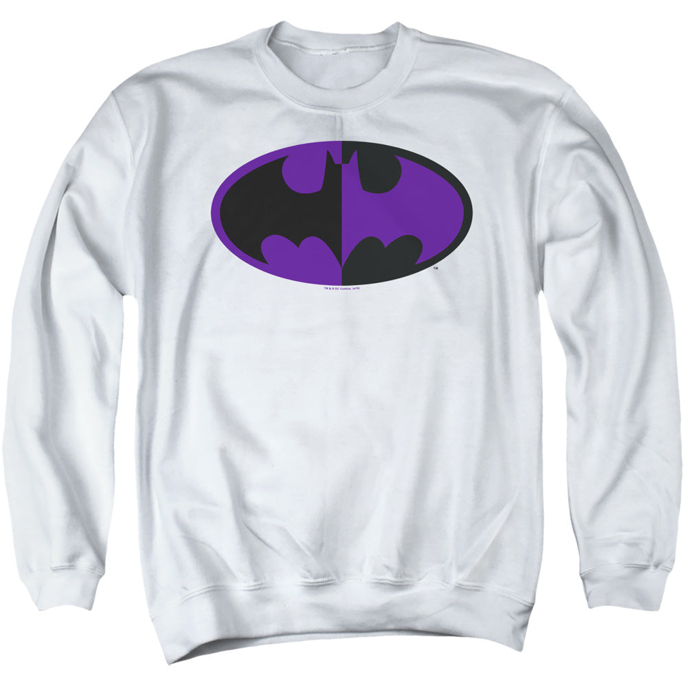 AN OFFCIALLY LICENSED BATMAN SPLIT SYMBOL ADULT UNISEX CREWNECK SWEATSHIRT WHITE