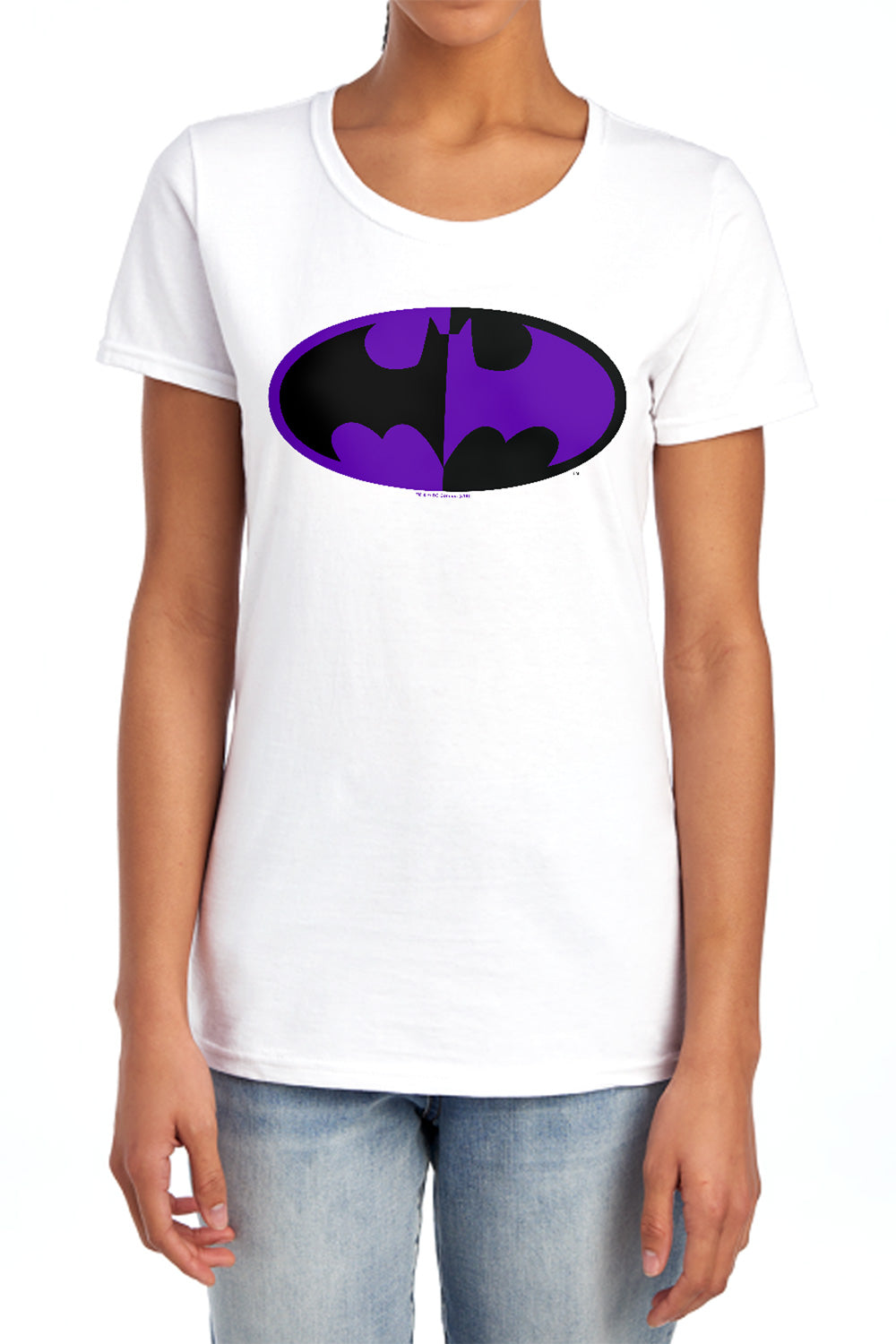 AN OFFCIALLY LICENSED BATMAN SPLIT SYMBOL WOMEN'S REGULAR FIT T-SHIRT WHITE