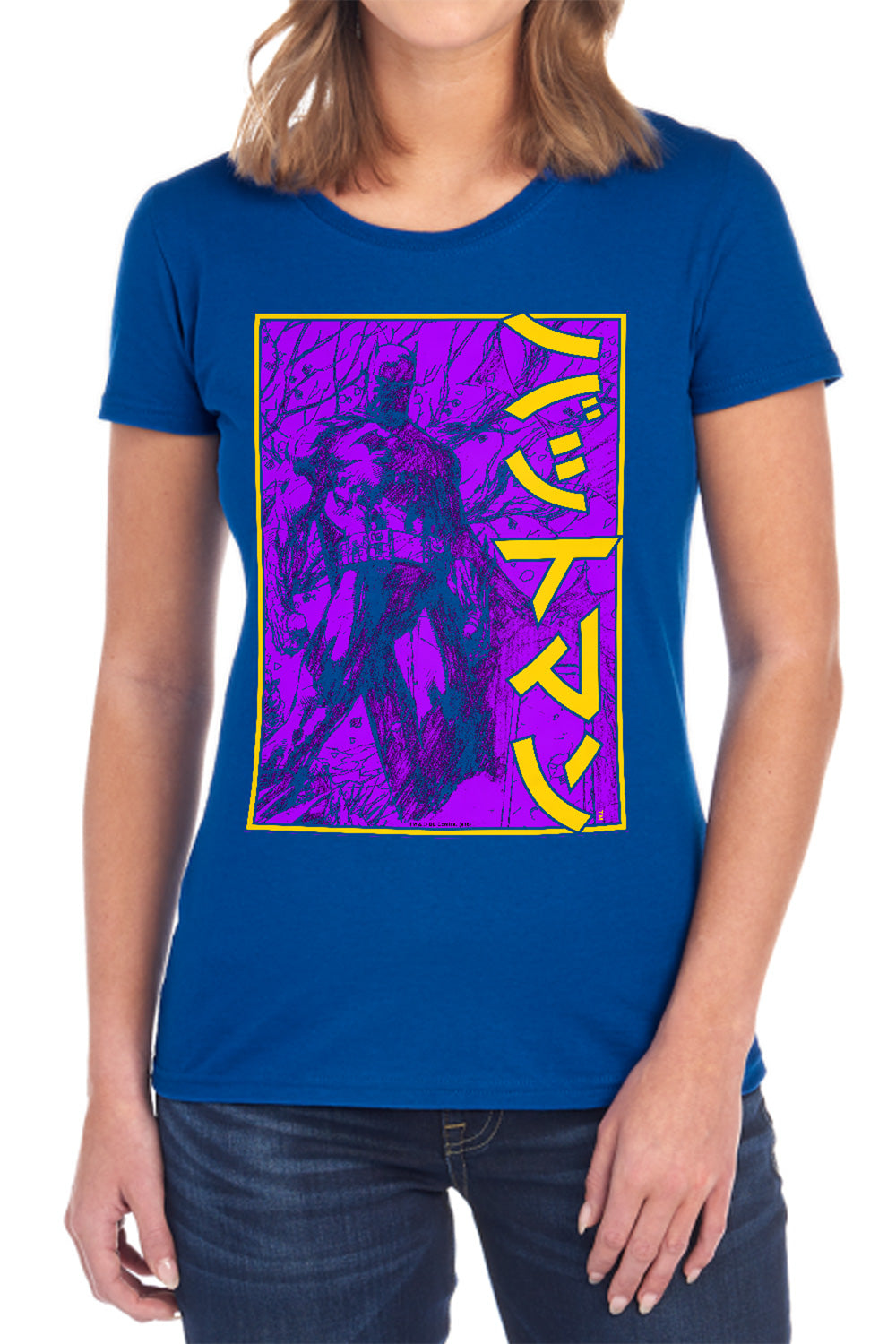 AN OFFCIALLY LICENSED BATMAN BIG FRAMED KANJI WOMEN'S REGULAR FIT T-SHIRT BLACK