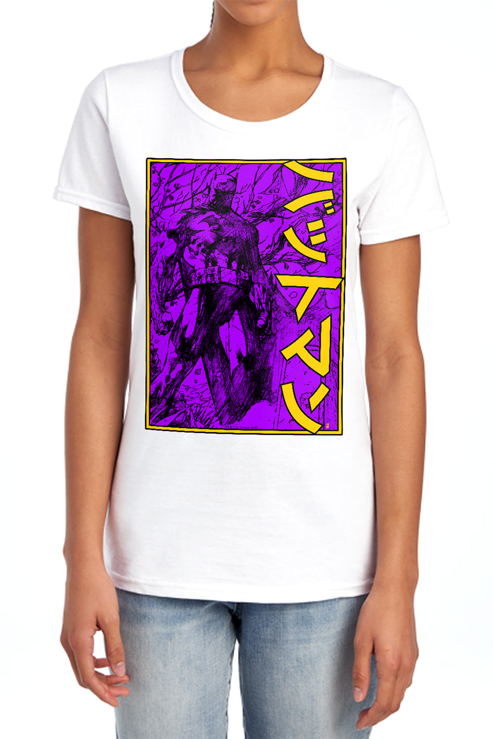 AN OFFCIALLY LICENSED BATMAN BIG FRAMED KANJI WOMEN'S REGULAR FIT T-SHIRT WHITE