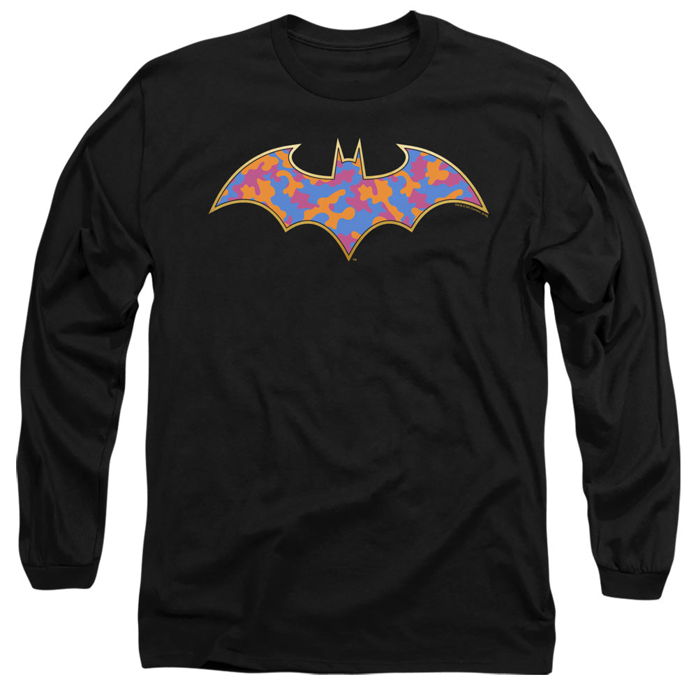 AN OFFCIALLY LICENSED BATMAN GOLD CAMO MEN'S LONG SLEEVE T-SHIRT BLACK