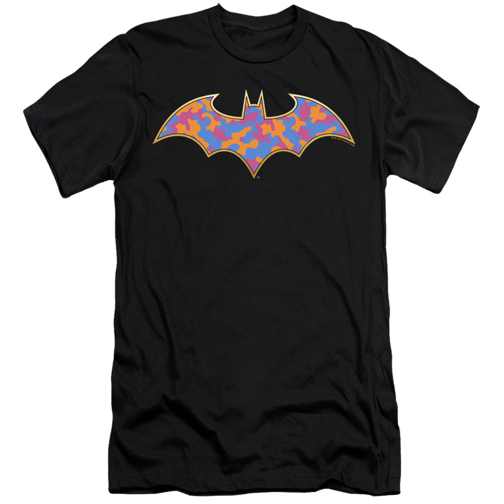 AN OFFCIALLY LICENSED BATMAN GOLD CAMO MEN'S PREMIUM SLIM FIT T-SHIRT BLACK