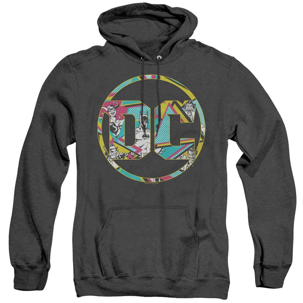 AN OFFCIALLY LICENSED BATMAN 80S BAT LOGO ADULT UNISEX HEATHER PULLOVER HOODIE BLACK