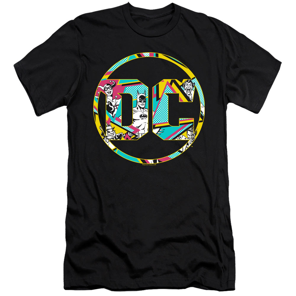AN OFFCIALLY LICENSED BATMAN 80S BAT LOGO MEN'S PREMIUM SLIM FIT T-SHIRT BLACK
