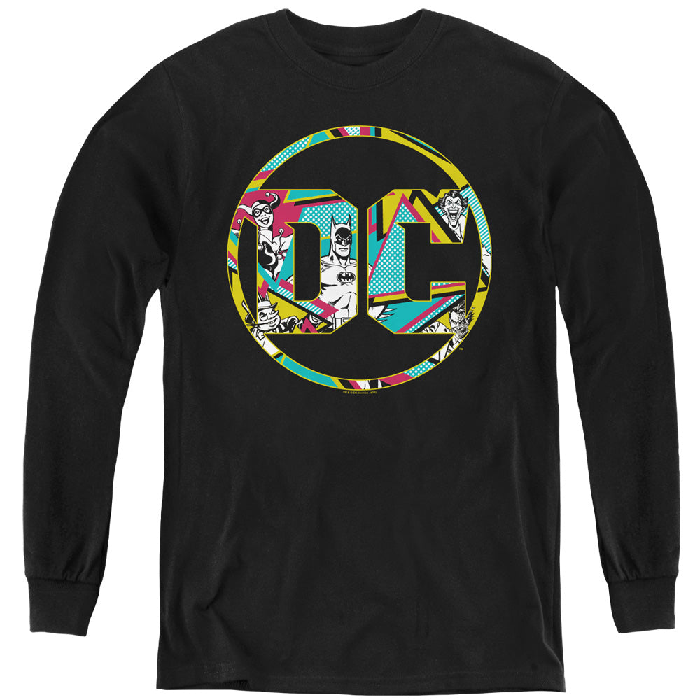 AN OFFCIALLY LICENSED BATMAN 80S BAT LOGO YOUTH LONG SLEEVE T-SHIRT BLACK