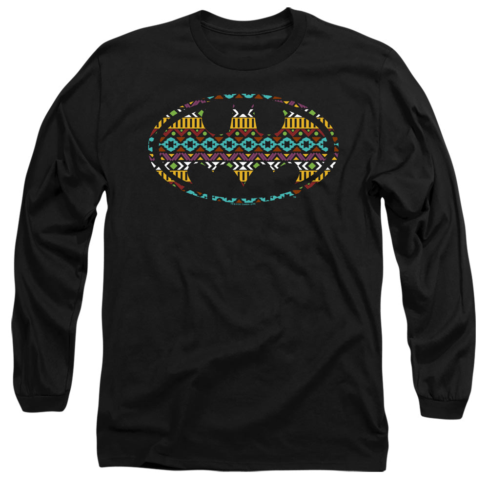 AN OFFCIALLY LICENSED BATMAN AZTEC FILL MEN'S LONG SLEEVE T-SHIRT BLACK