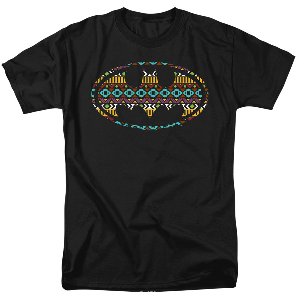AN OFFCIALLY LICENSED BATMAN AZTEC FILL MEN'S REGULAR FIT T-SHIRT BLACK