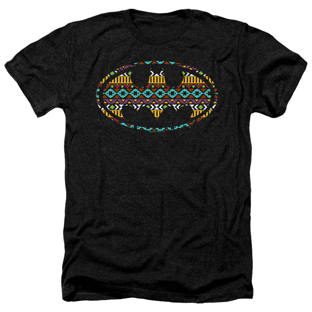 AN OFFCIALLY LICENSED BATMAN AZTEC FILL MEN'S HEATHER T-SHIRT CHARCOAL